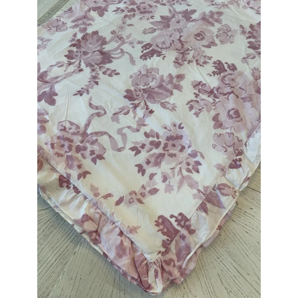 Pottery Barn LoveShackFancy Damask Ruffle Duvet Cover Pink/Ivory  Twin/Twin XL